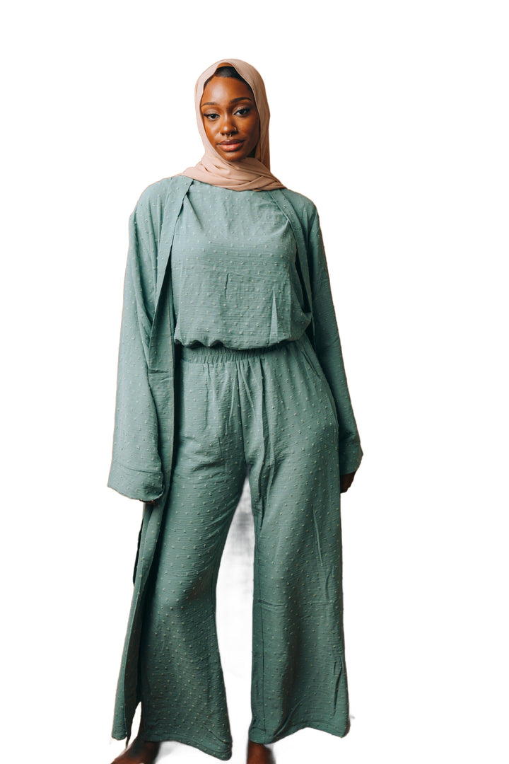 Mint Four Piece Pants Abaya Set