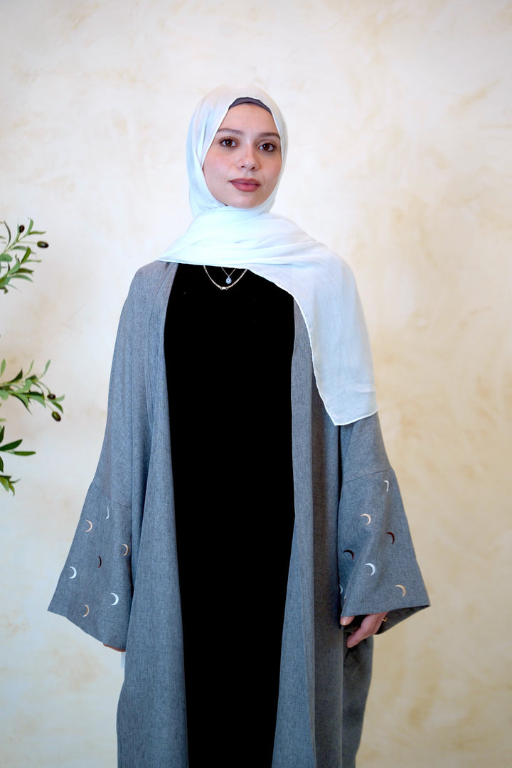 Moon Embroidered Open Front Abaya-CLEARANCE