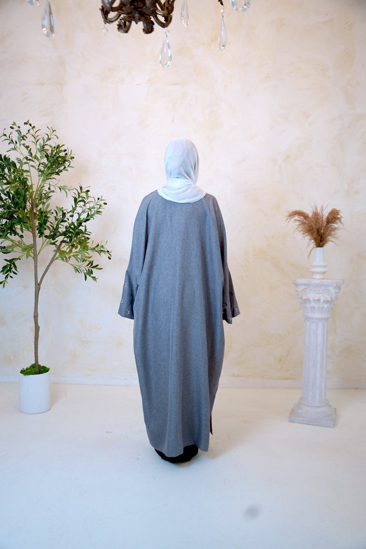 Moon Embroidered Open Front Abaya-CLEARANCE