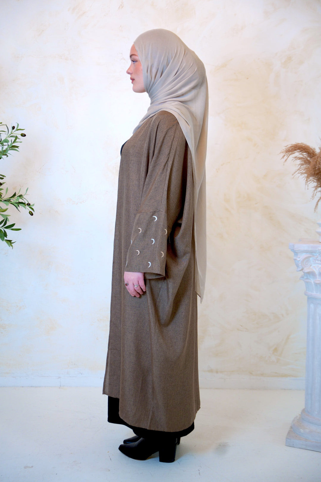 Moon Embroidered Open Front Abaya-CLEARANCE