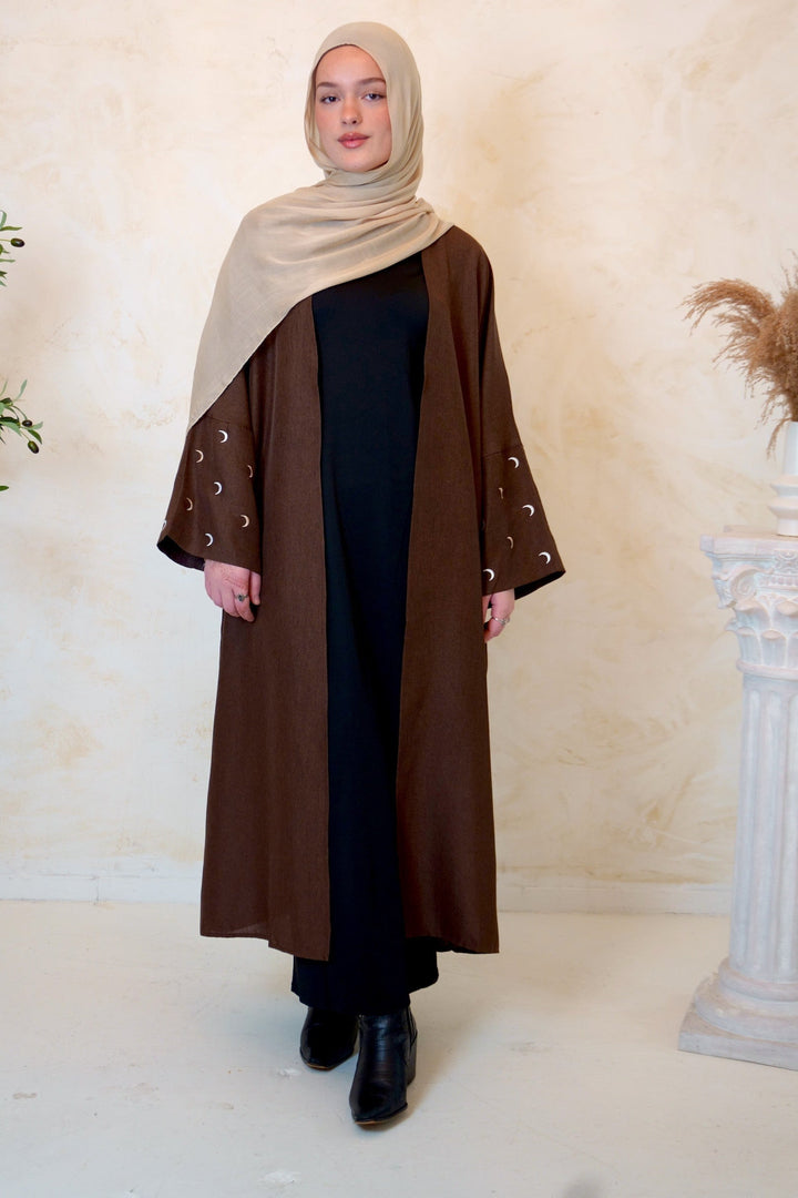 Moon Embroidered Open Front Abaya-CLEARANCE