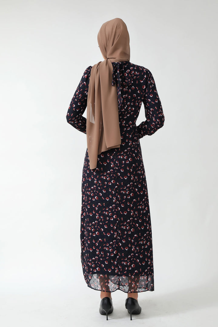 Floral print ruched maxi dress with hijab in Navy for stylish modest fashion