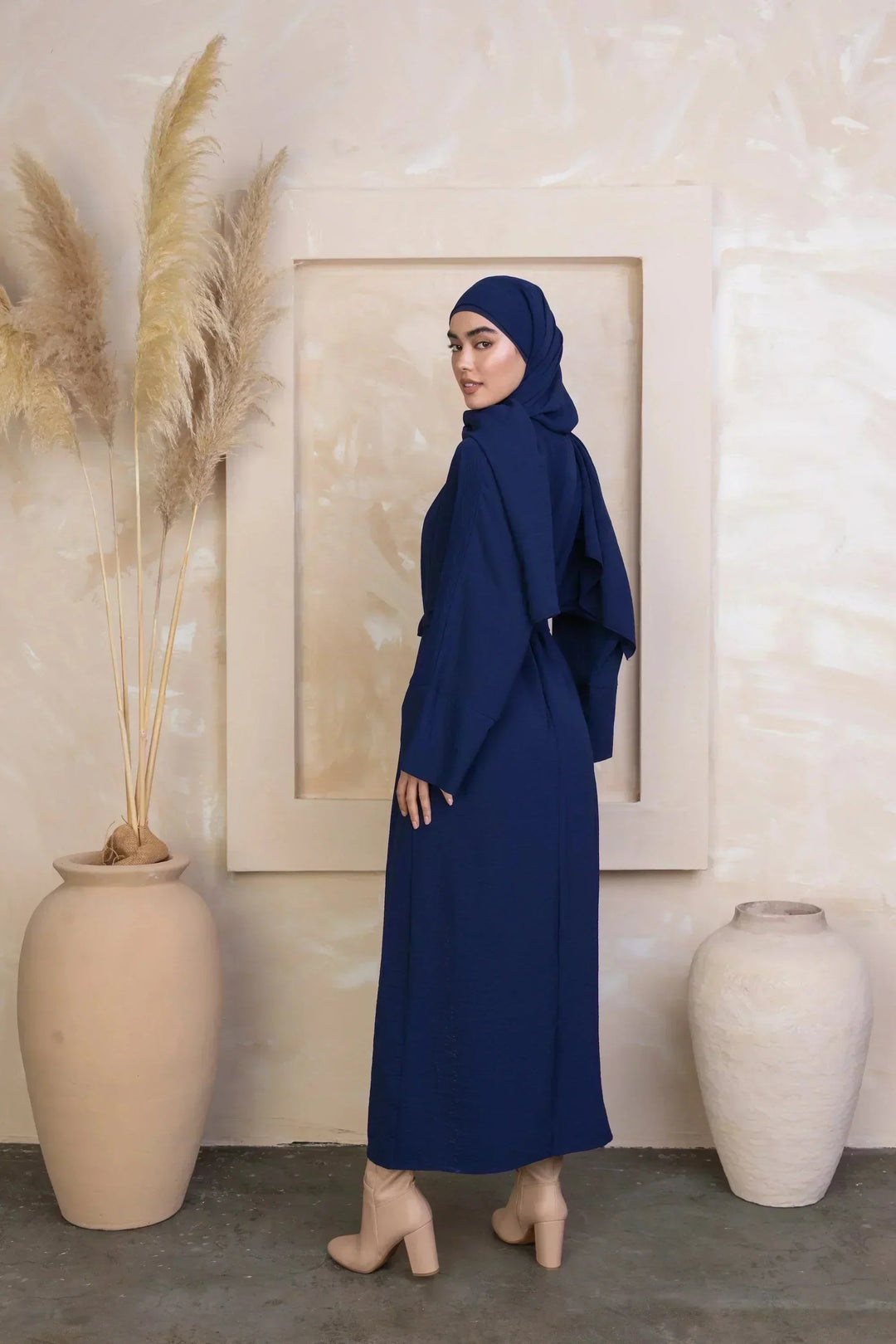 Navy Four Piece Open Abaya Set