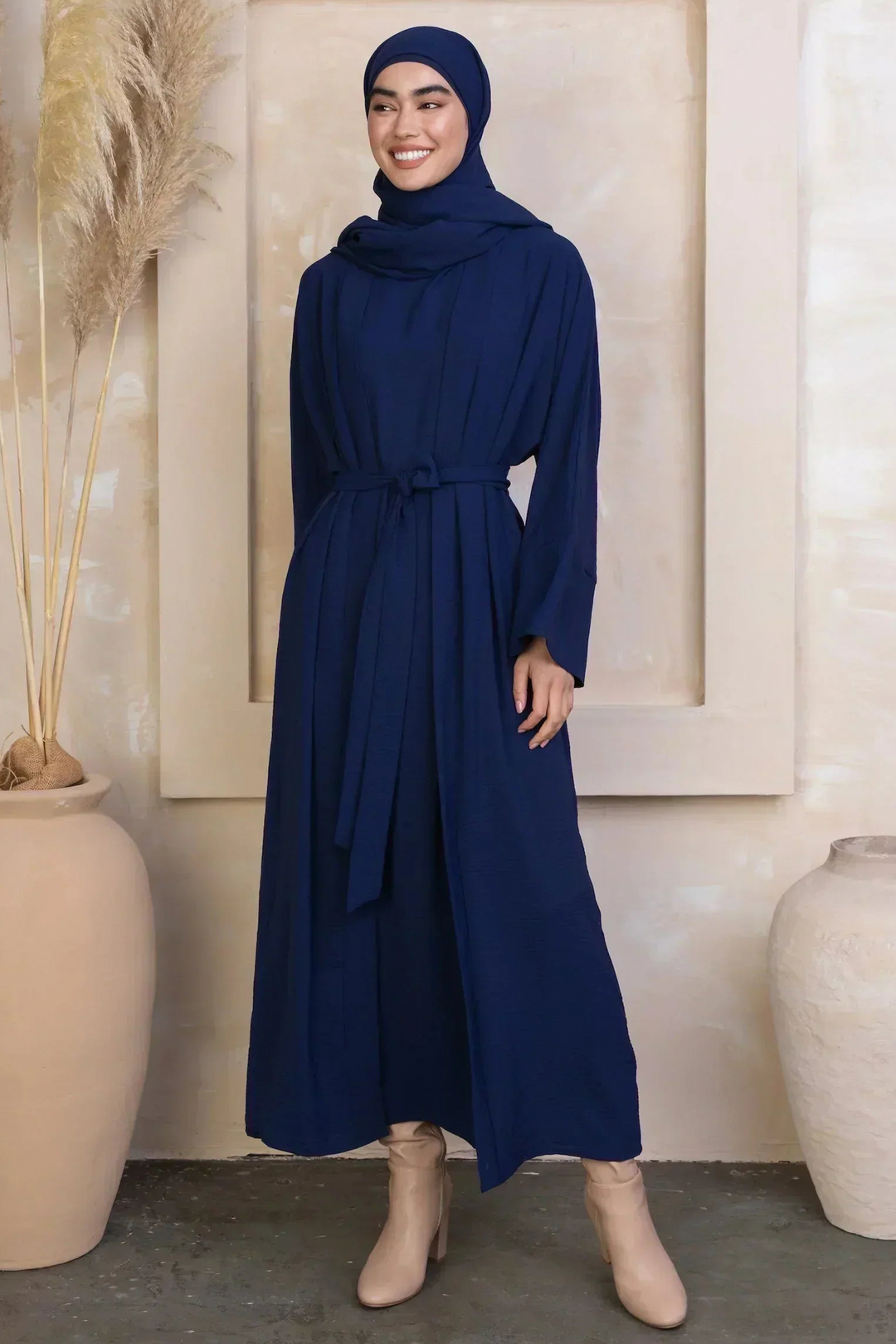 Navy Four Piece Open Abaya Set