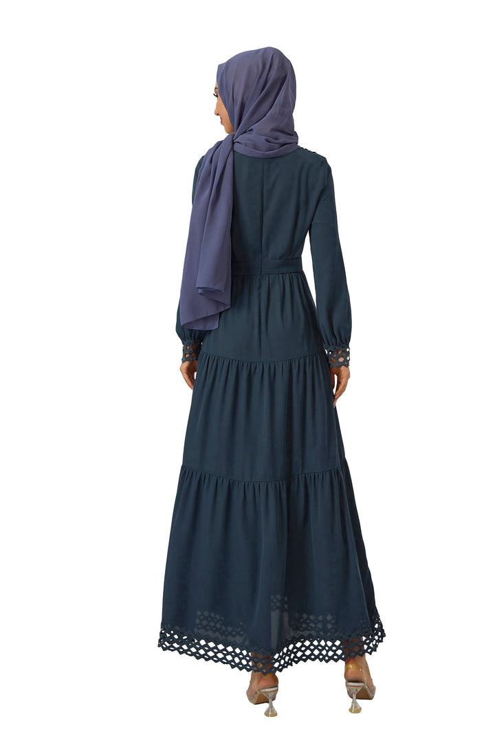 Navy lace tiered maxi dress with half turtle neckline and matching hijab