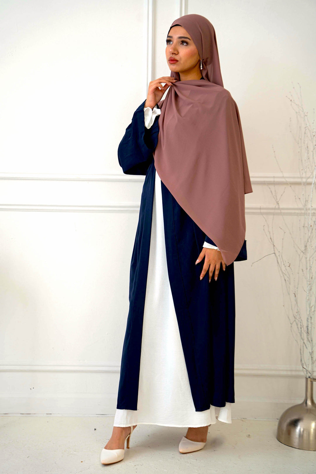 Navy Nida Kimono Sleeve Open Abaya