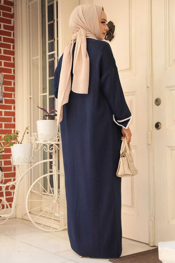 Navy Sweater Dress Abaya Set - One Size S-XL