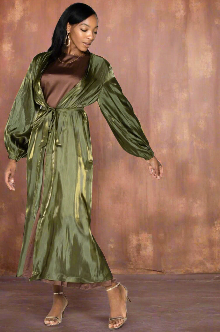 Olive Organza Open Abaya