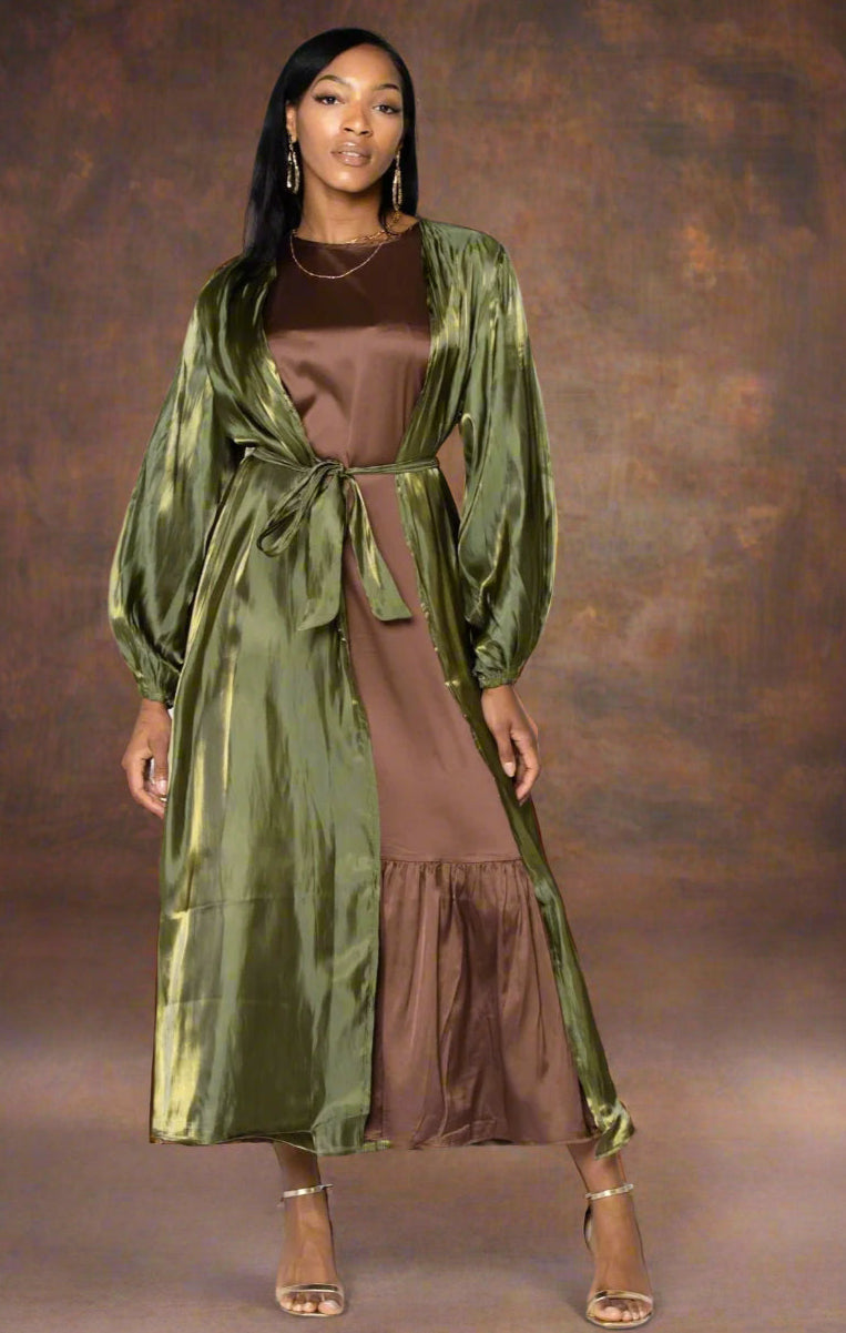 Olive Organza Open Abaya