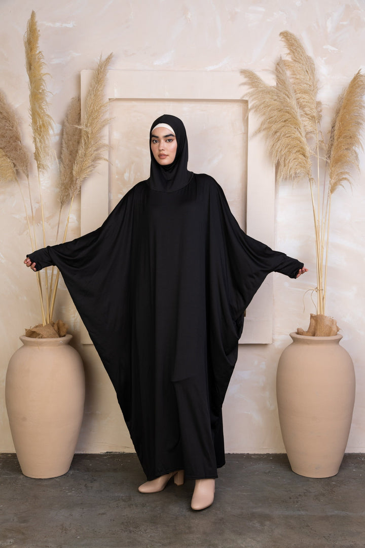 Black Hooded Abaya from the One Piece Salah Prayer Outfit in breathable material