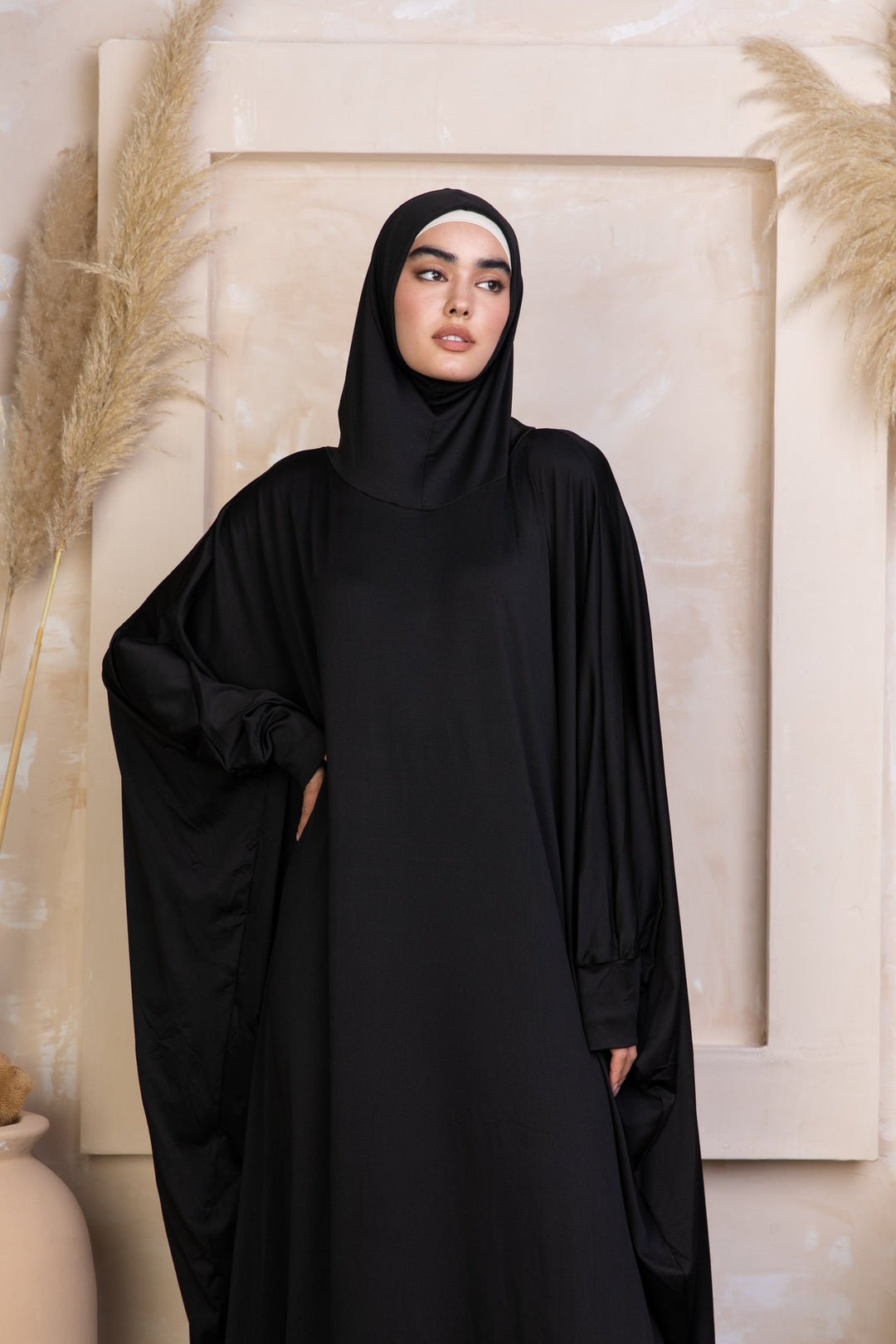 Black abaya with attached hijab, perfect salah outfit in breathable material