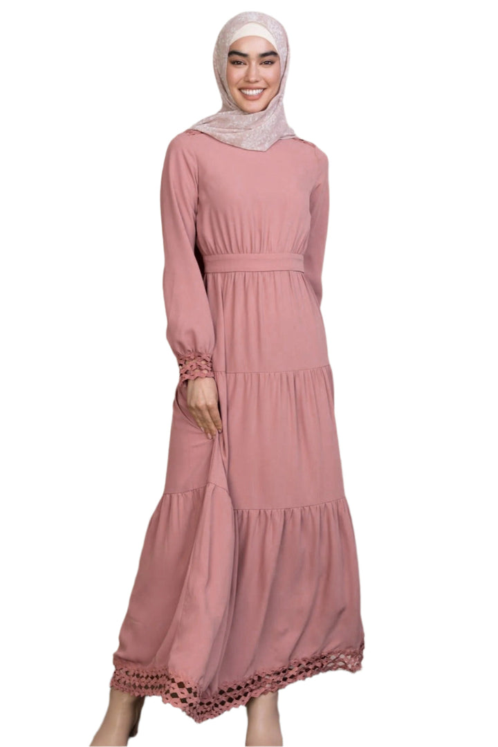 Pink Lace Tiered Maxi Dress