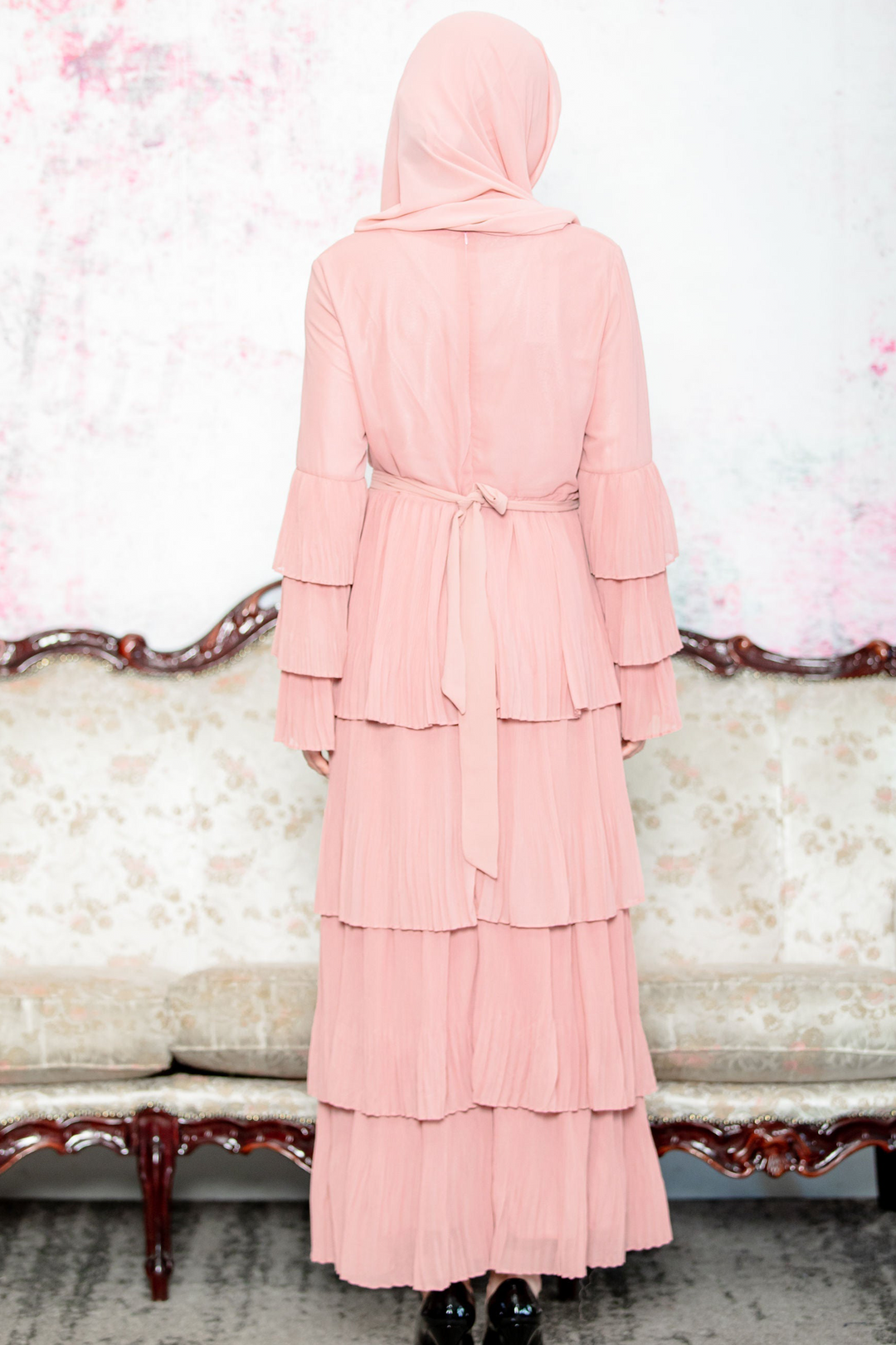 Pink Ruffle Sleeve Maxi Dress-CLEARANCE