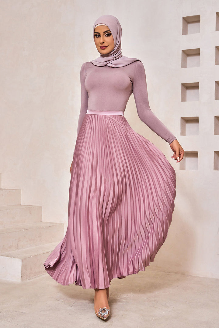 Dusty Pink Satin Pleated Maxi Skirt-CLEARANCE