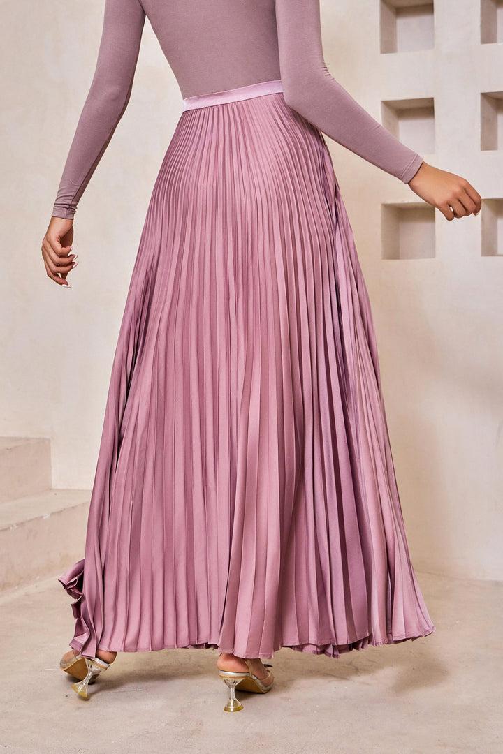 Dusty Pink Satin Pleated Maxi Skirt-CLEARANCE