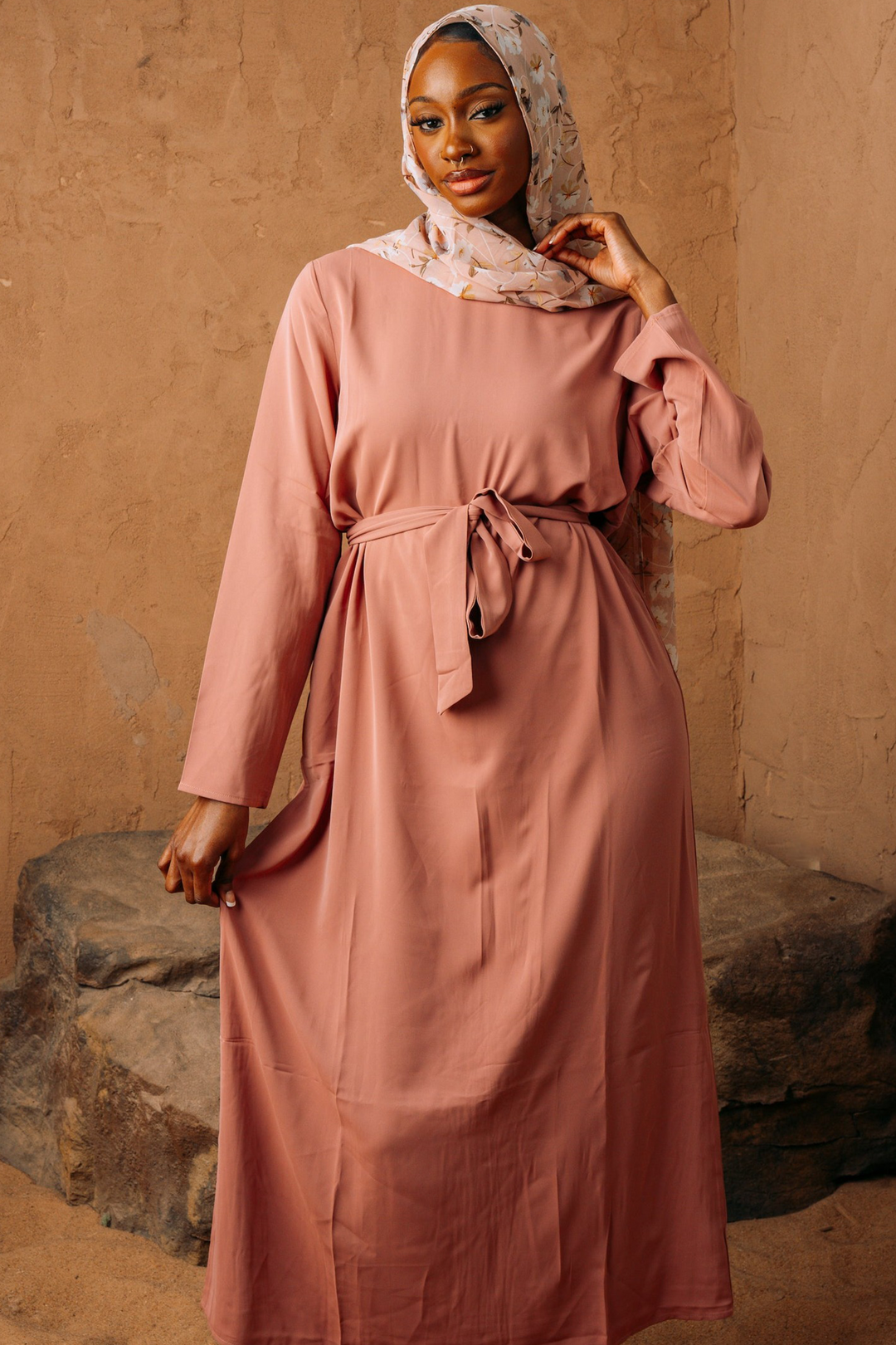 Pink Straight Sleeve Belt Abaya-CLEARANCE