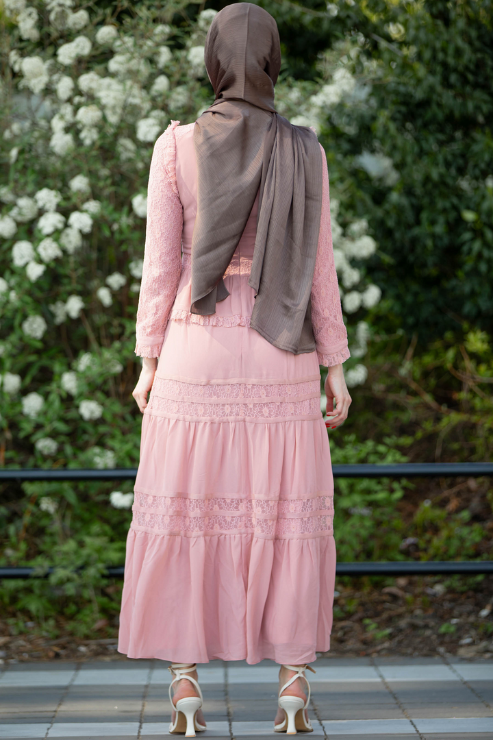 Pink Triple Tiered Lace Maxi Dress-CLEARANCE