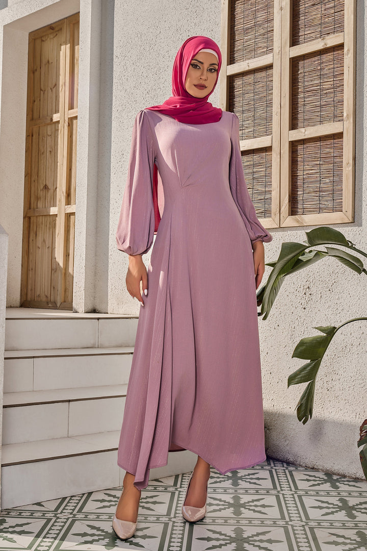 Pinky Pink Metallic Pinstripe Long Sleeve Maxi Dress