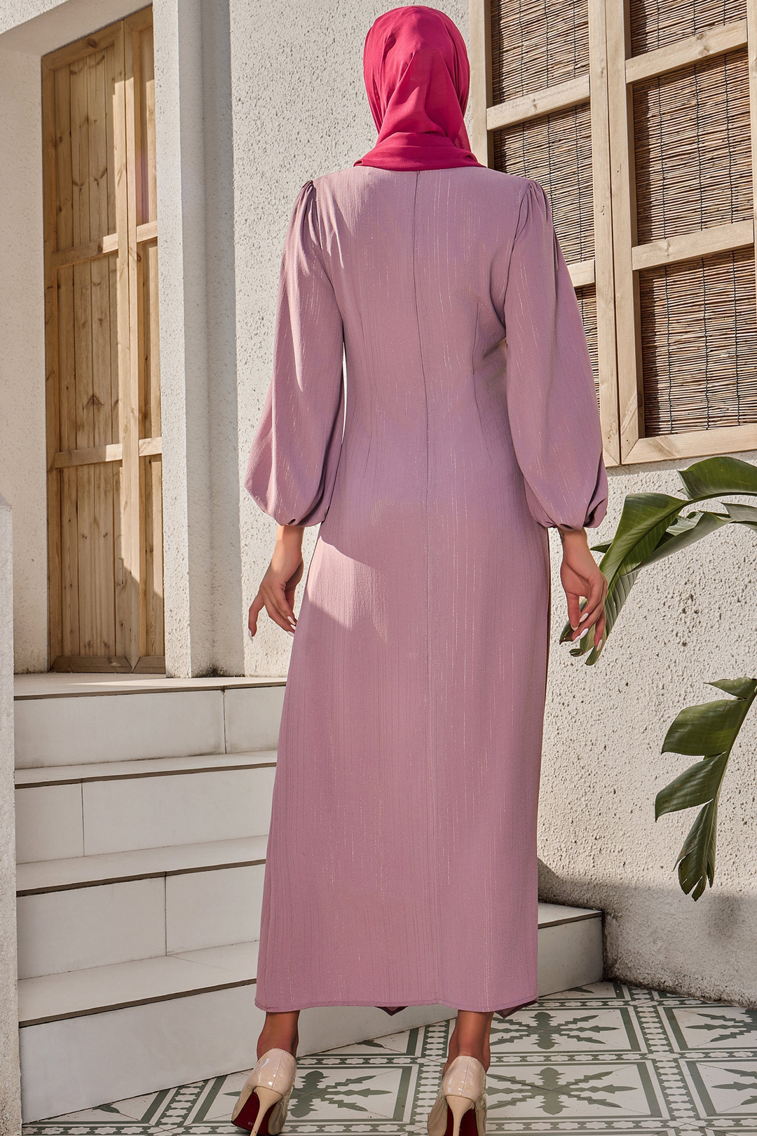 Pinky Pink Metallic Pinstripe Long Sleeve Maxi Dress