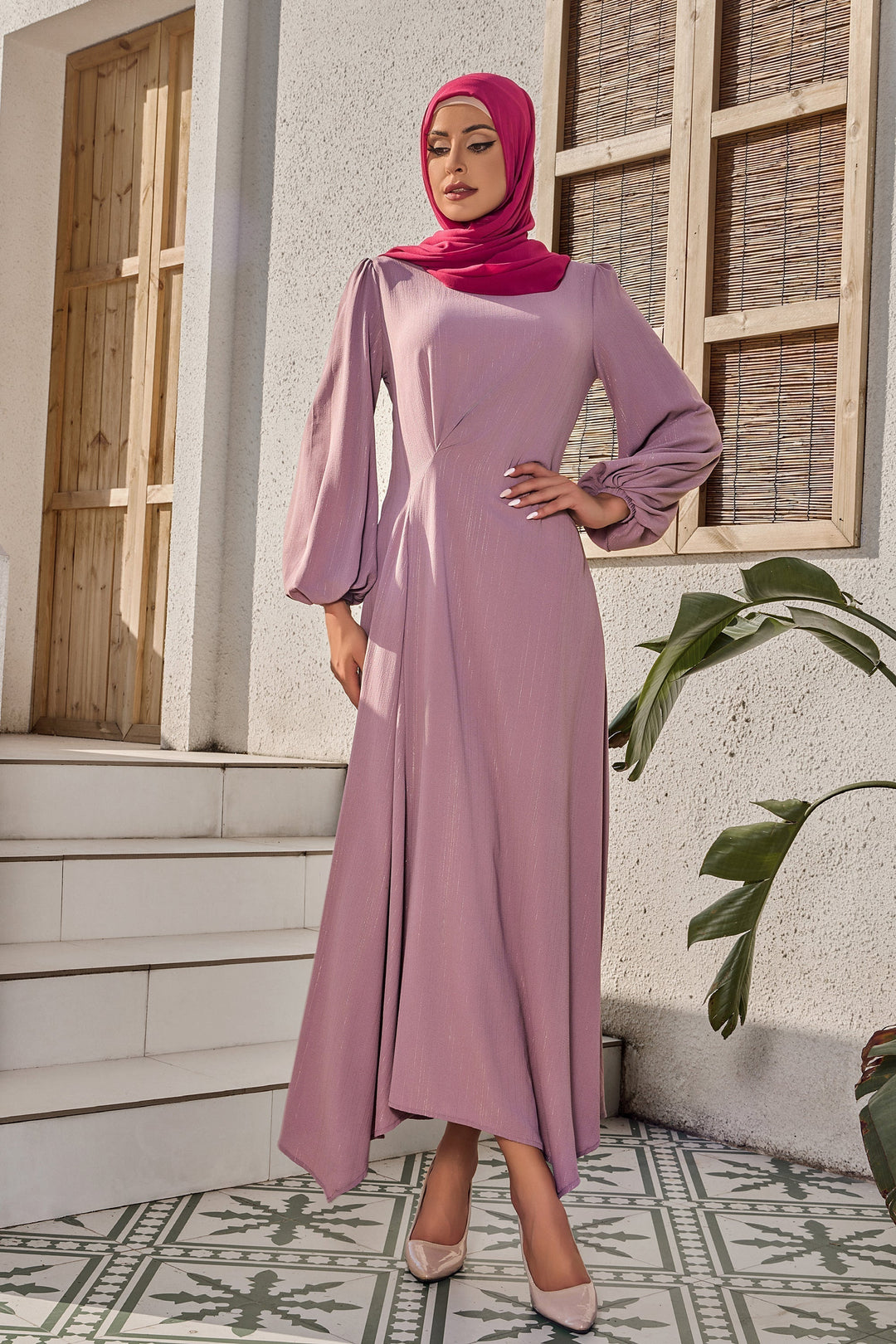 Pinky Pink Metallic Pinstripe Long Sleeve Maxi Dress