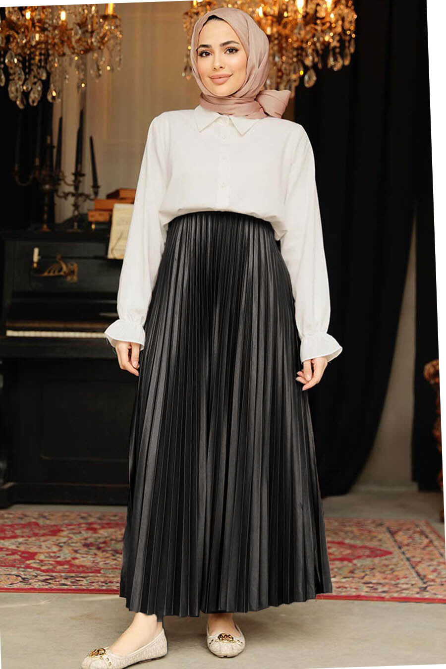 Pleated Metallic Maxi Skirt-CLEARANCE