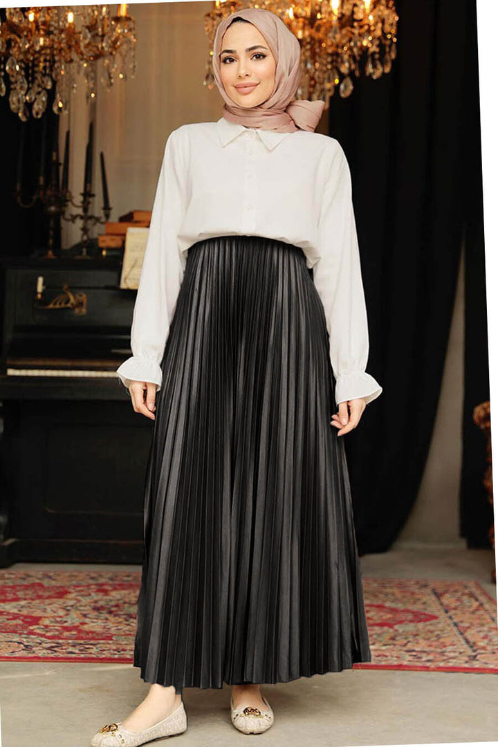 Pleated Metallic Maxi Skirt-CLEARANCE