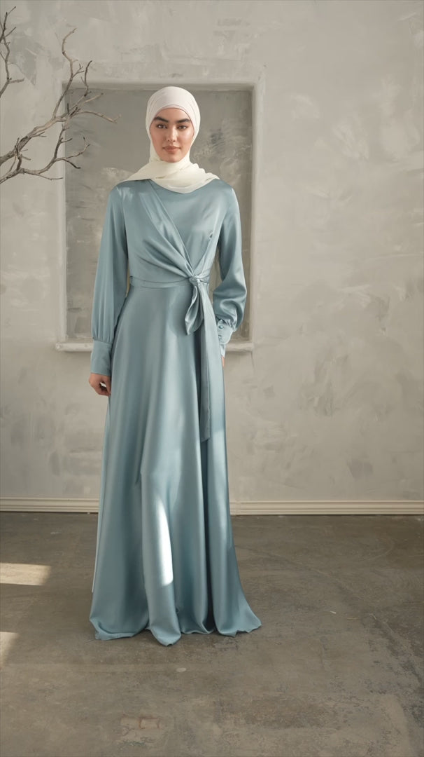 Sky Blue Diana Side Knot Satin Gown
