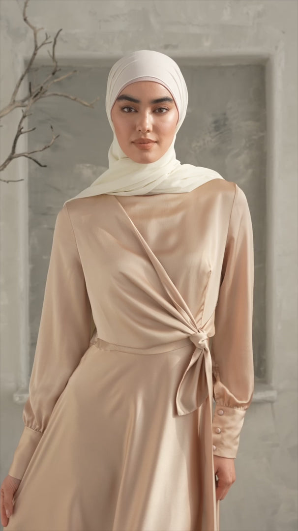 Tan Diana Side Knot Satin Gown