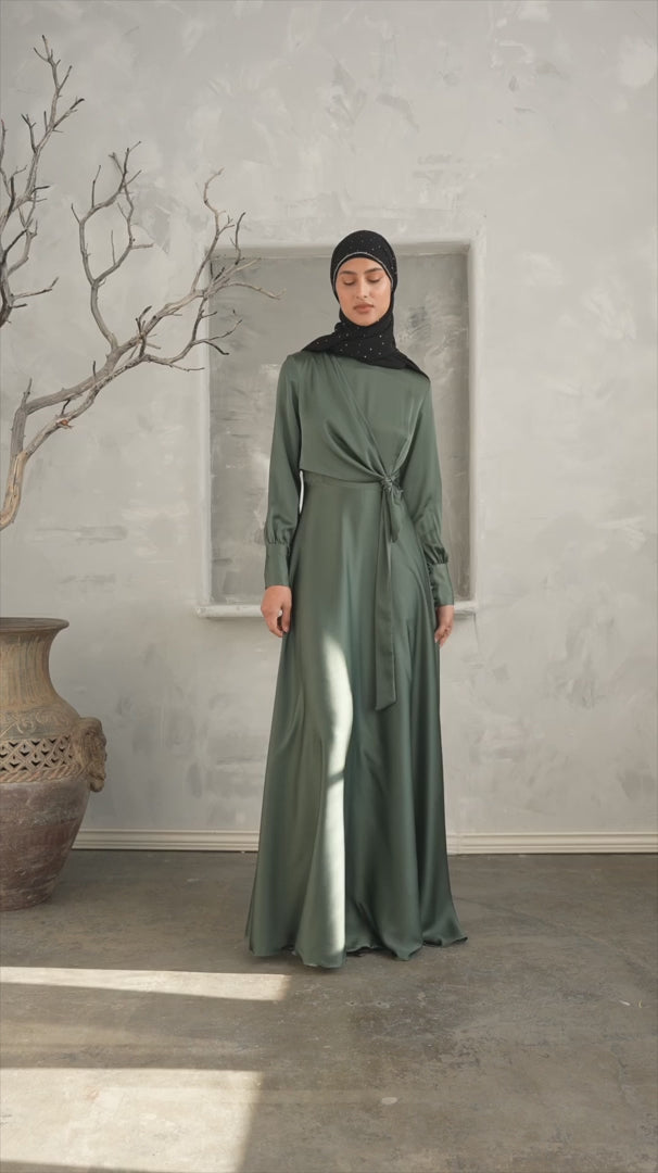 Green Diana Side Knot Satin Gown