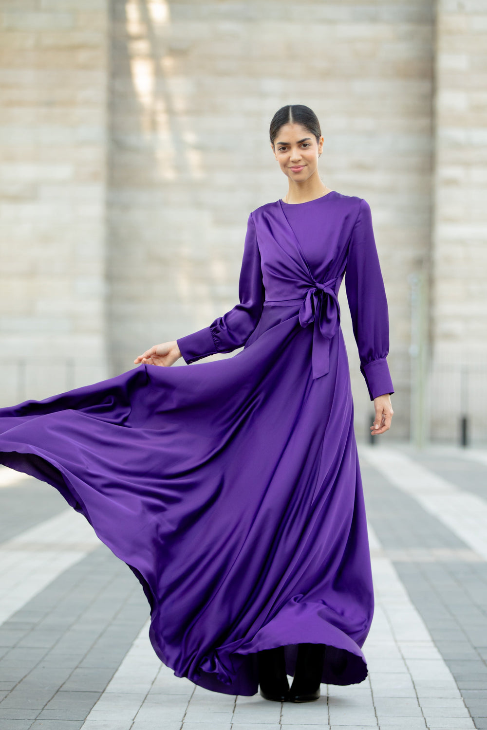 Purple Diana Side Knot Satin Gown