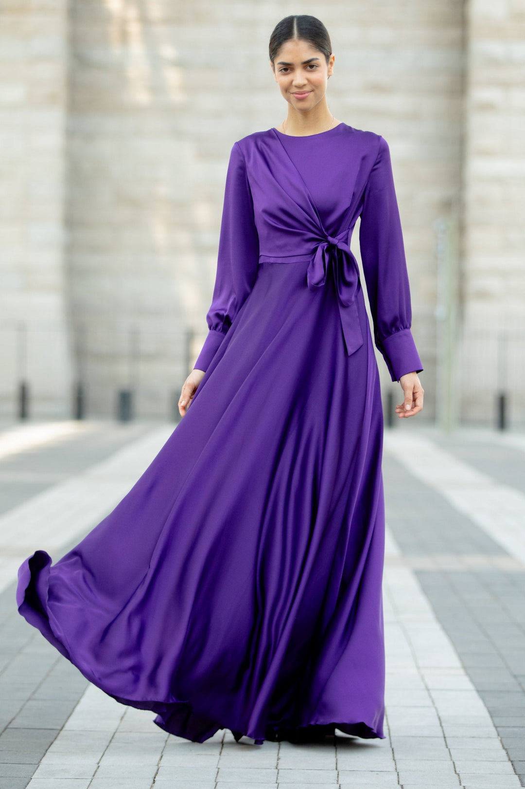 Purple Diana Side Knot Satin Gown