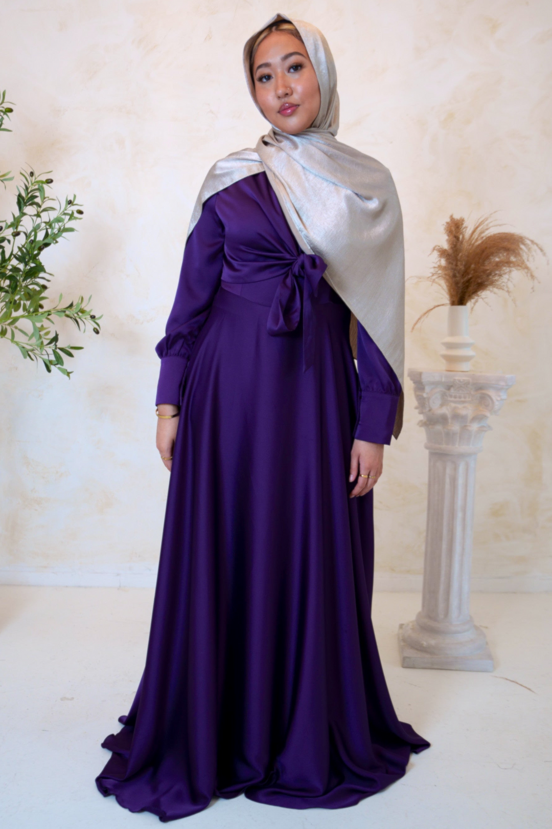 Purple Diana Side Knot Satin Gown