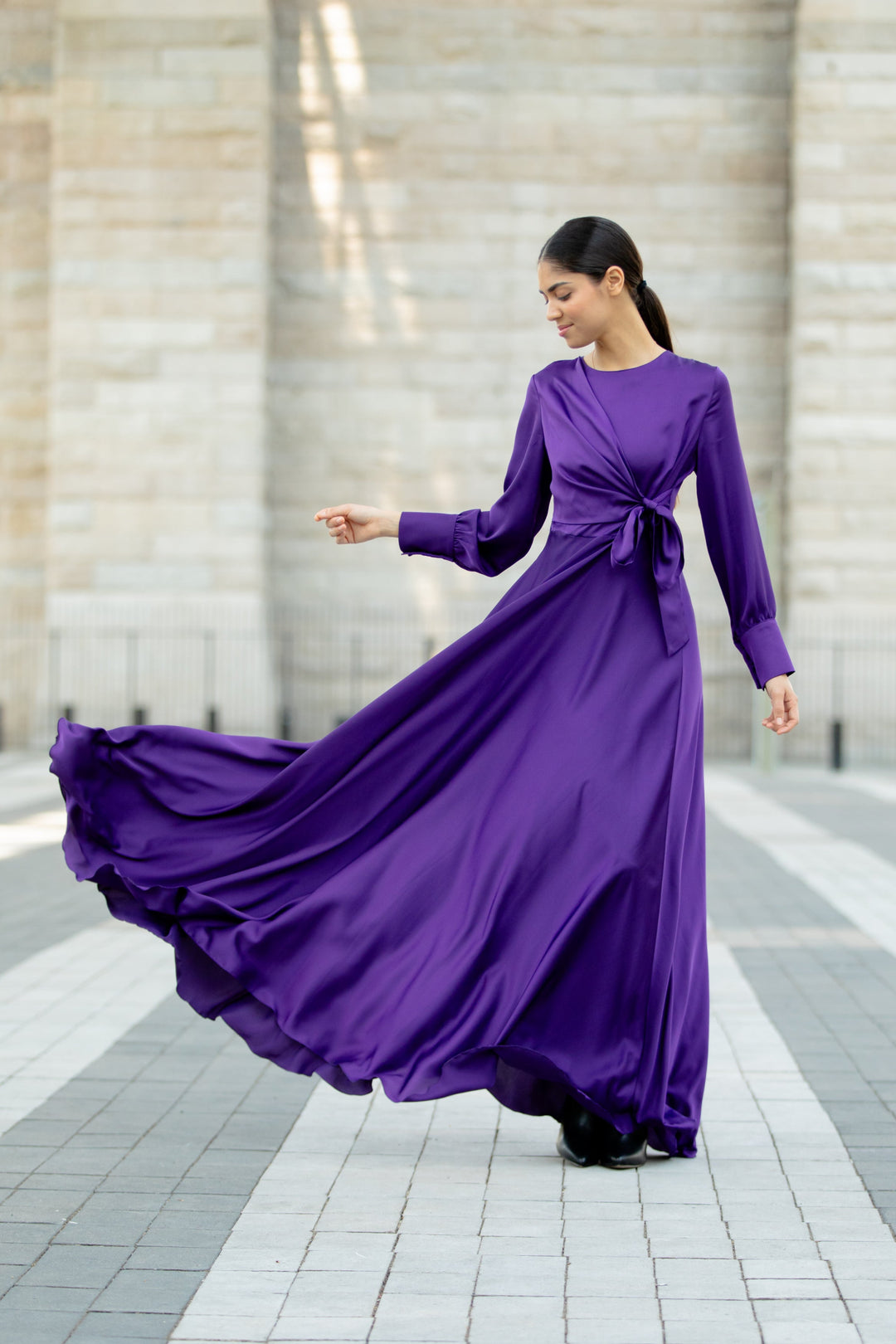 Purple Diana Side Knot Satin Gown