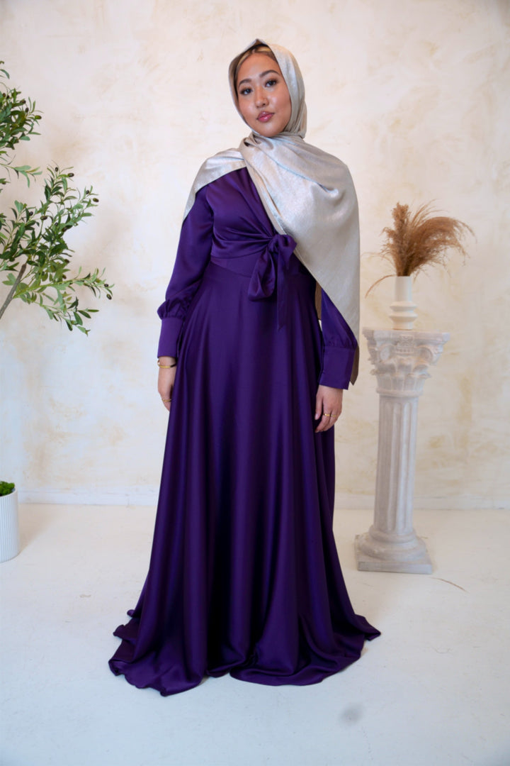 Purple Diana Side Knot Satin Gown