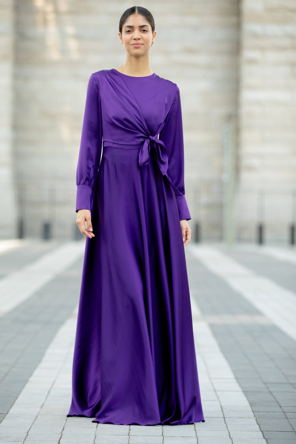 Purple Diana Side Knot Satin Gown