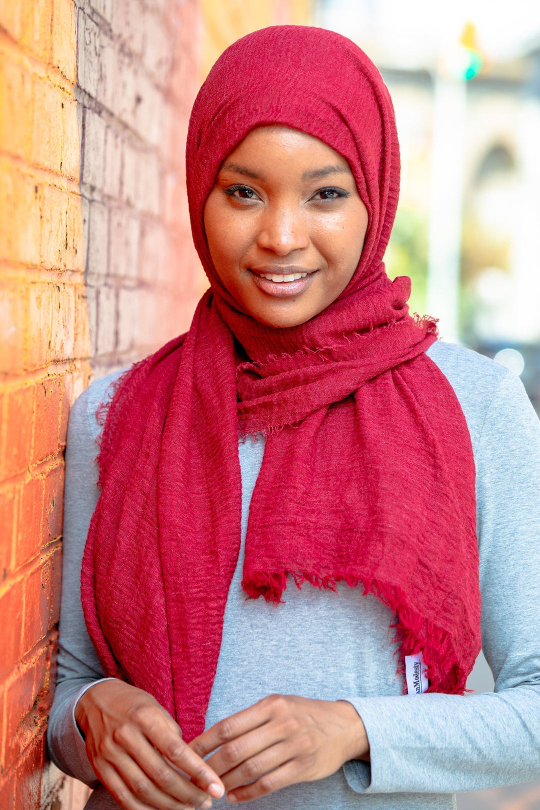 Red textured hijab, perfect red cotton head scarf for stylish everyday wear