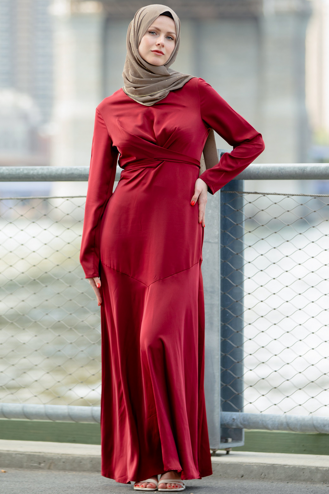 Red Criss Cross Satin Maxi Dress-CLEARANCE