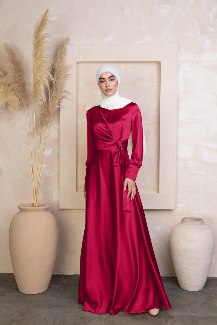 Red Diana Side Knot Satin Gown