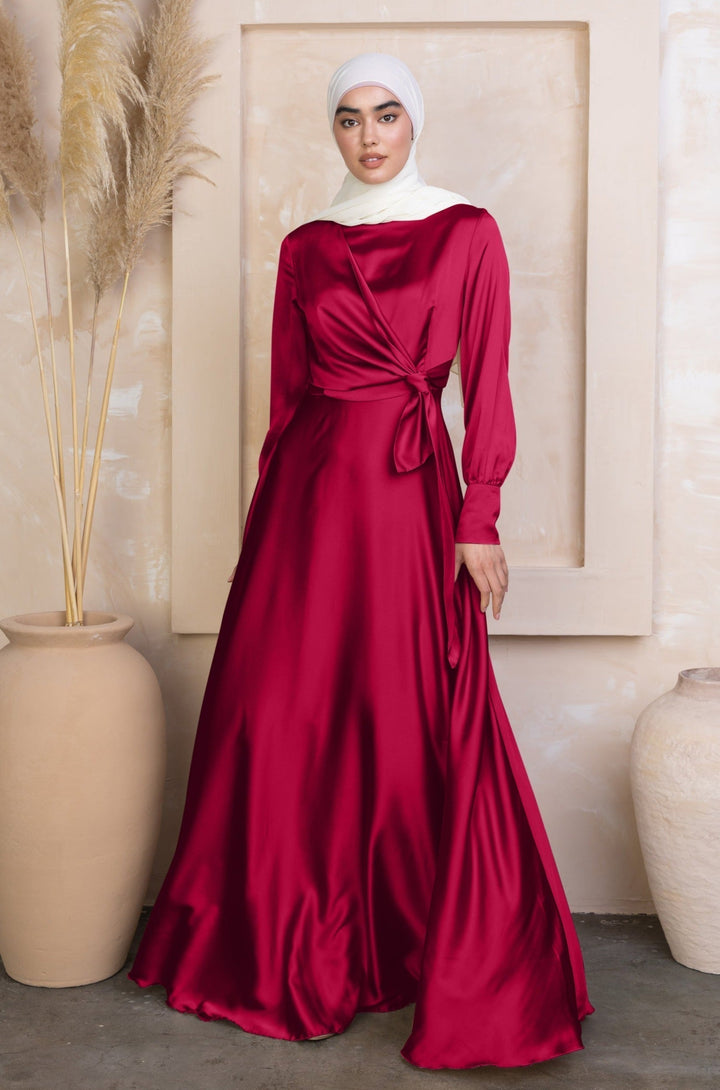 Red Diana Side Knot Satin Gown