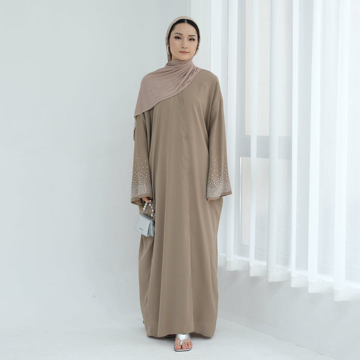 Rhinestone Open Front Abaya - Abayas