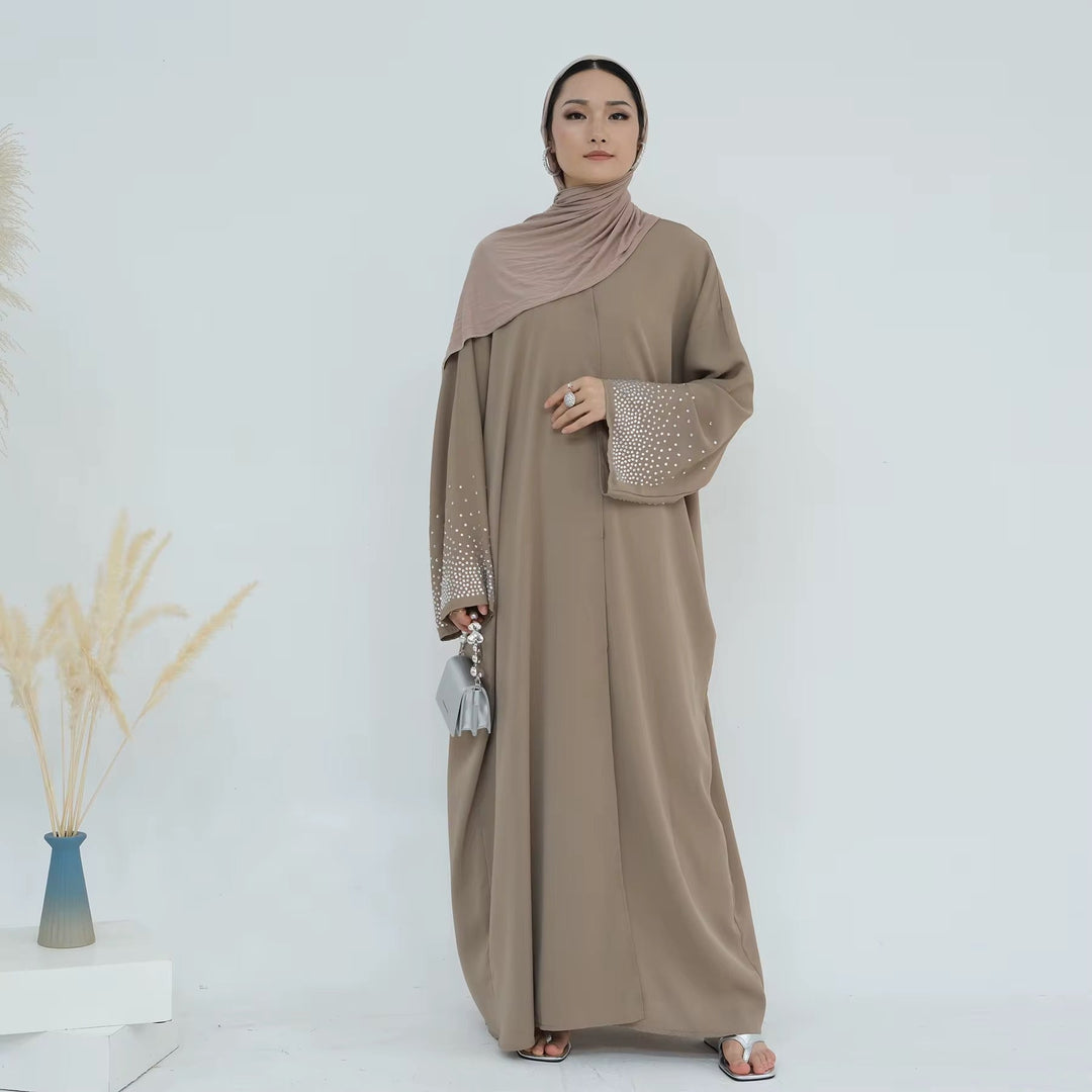 Rhinestone Open Front Abaya - Abayas