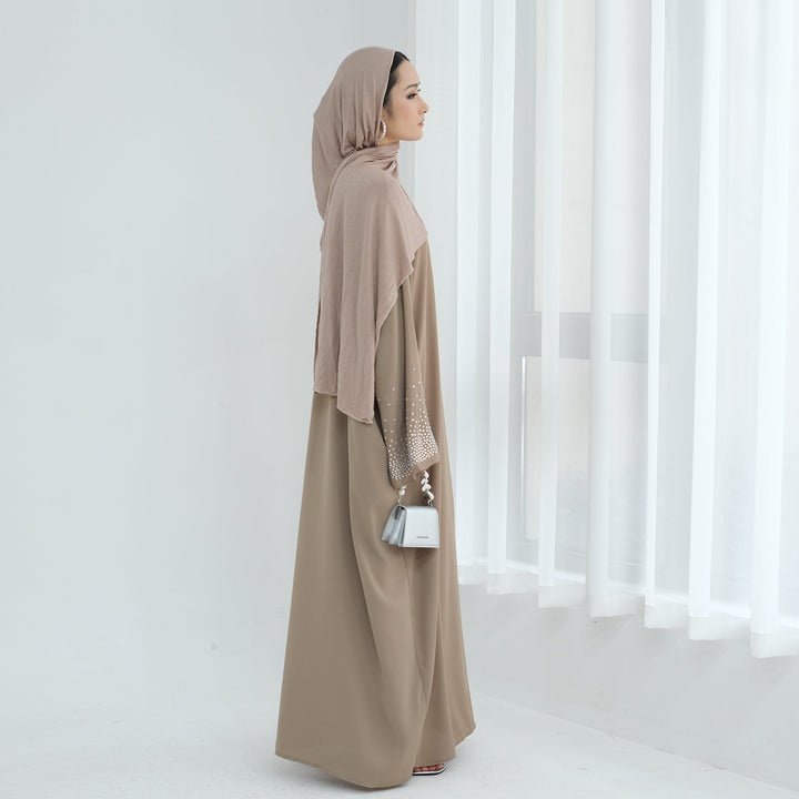 Rhinestone Open Front Abaya - Abayas