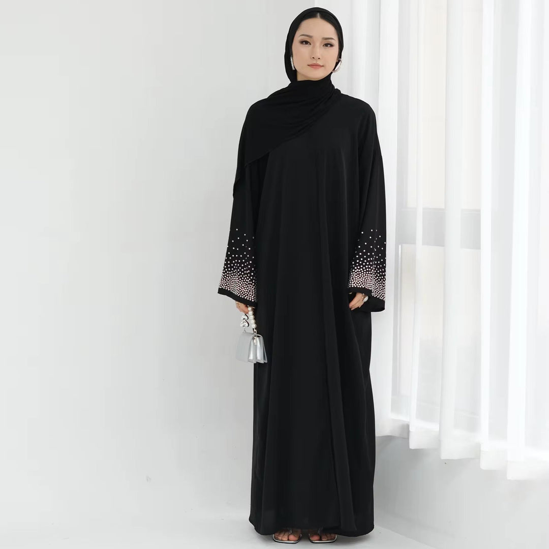 Rhinestone Open Front Abaya - Abayas