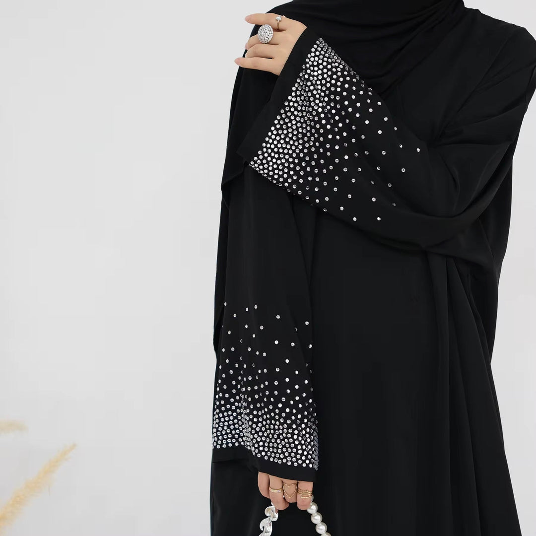 Rhinestone Open Front Abaya - Abayas