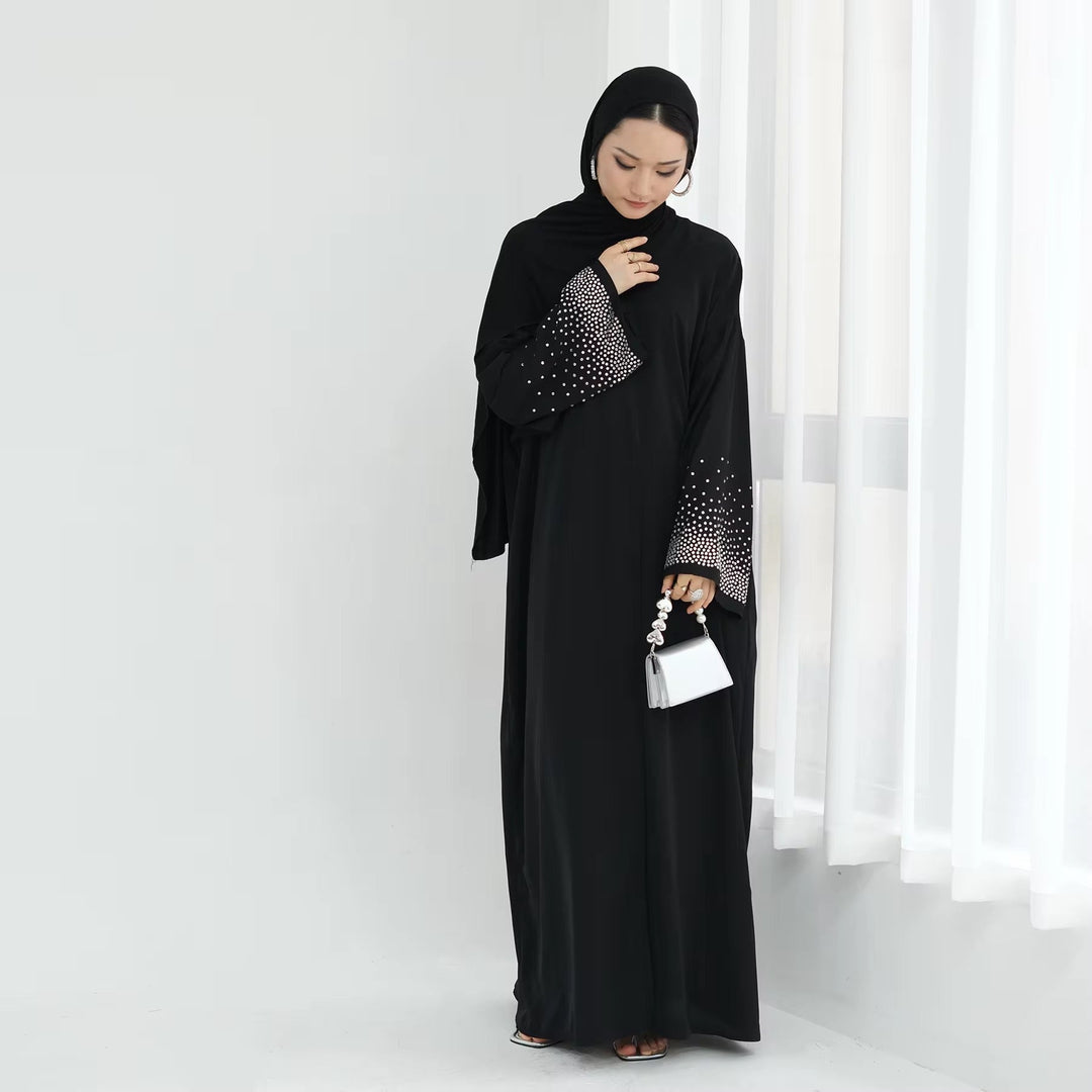 Rhinestone Open Front Abaya - Abayas