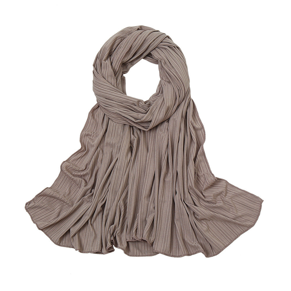 Taupe-colored pleated scarf featuring ribbed texture from Ribbed Jersey Hijab collection