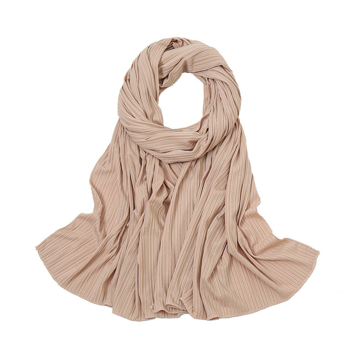 Beige pleated scarf featuring ribbed texture from Ribbed Jersey Hijab collection