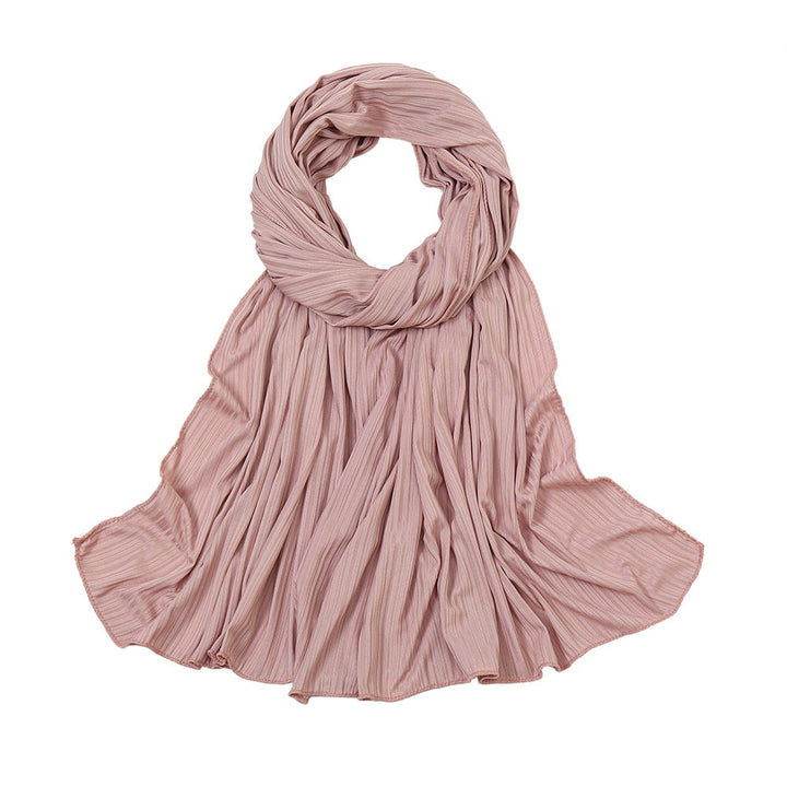 Pleated mauve scarf featuring ribbed texture in Ribbed Jersey Hijab collection