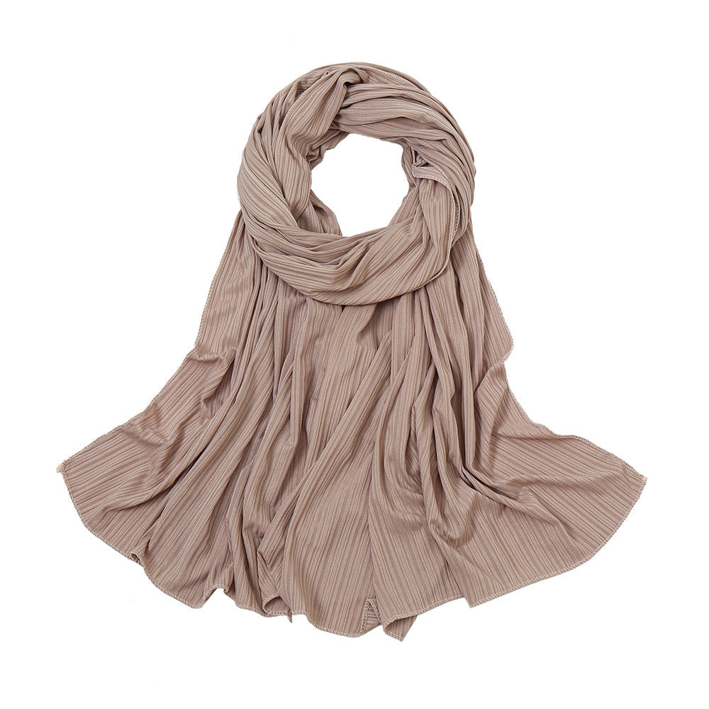 Taupe ribbed knit scarf from Ribbed Jersey Hijab collection showcasing ribbed texture