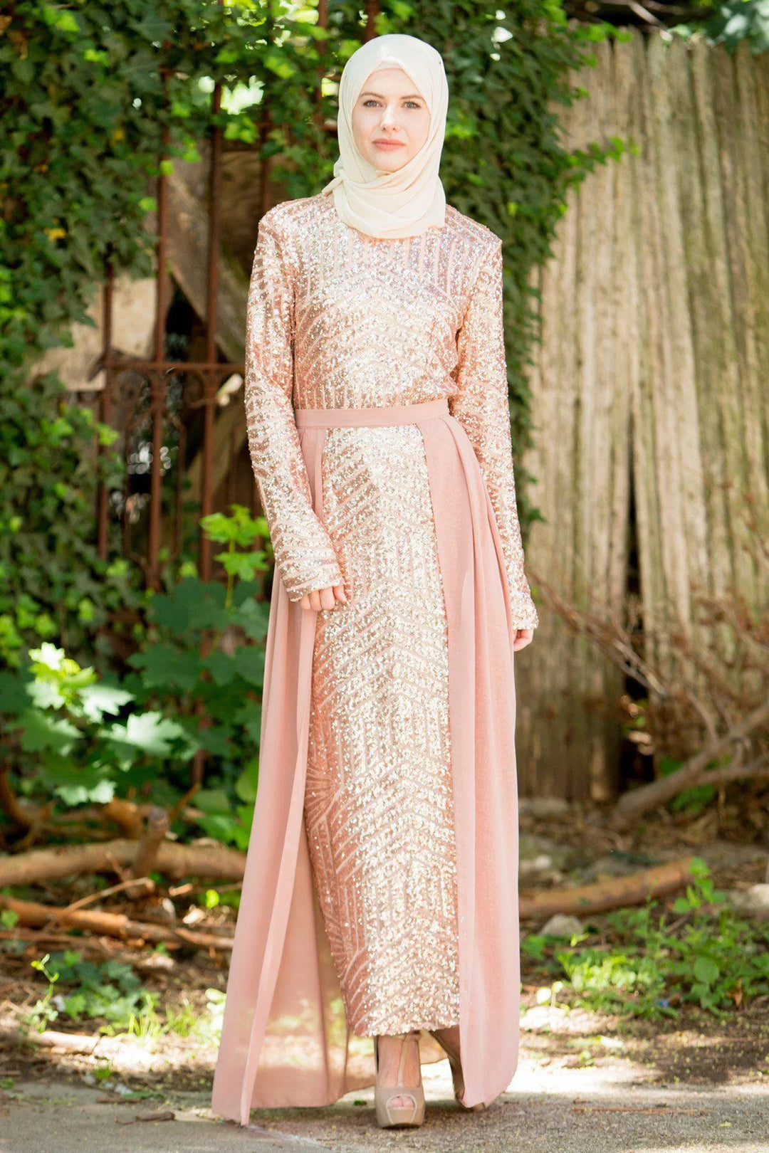 Rose Gold Chevron Sequin Gown, XX-Large Rose Gold Chevron Sequin Gown, XX-Large